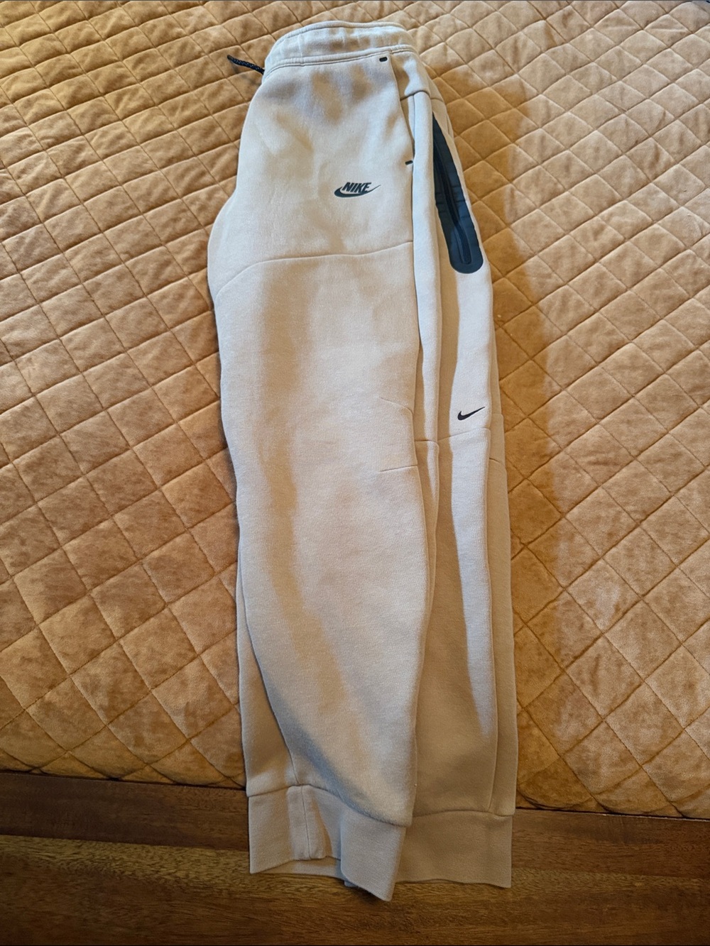 Nike Tech Kids Beige Fleece Joggers with Black Accents
